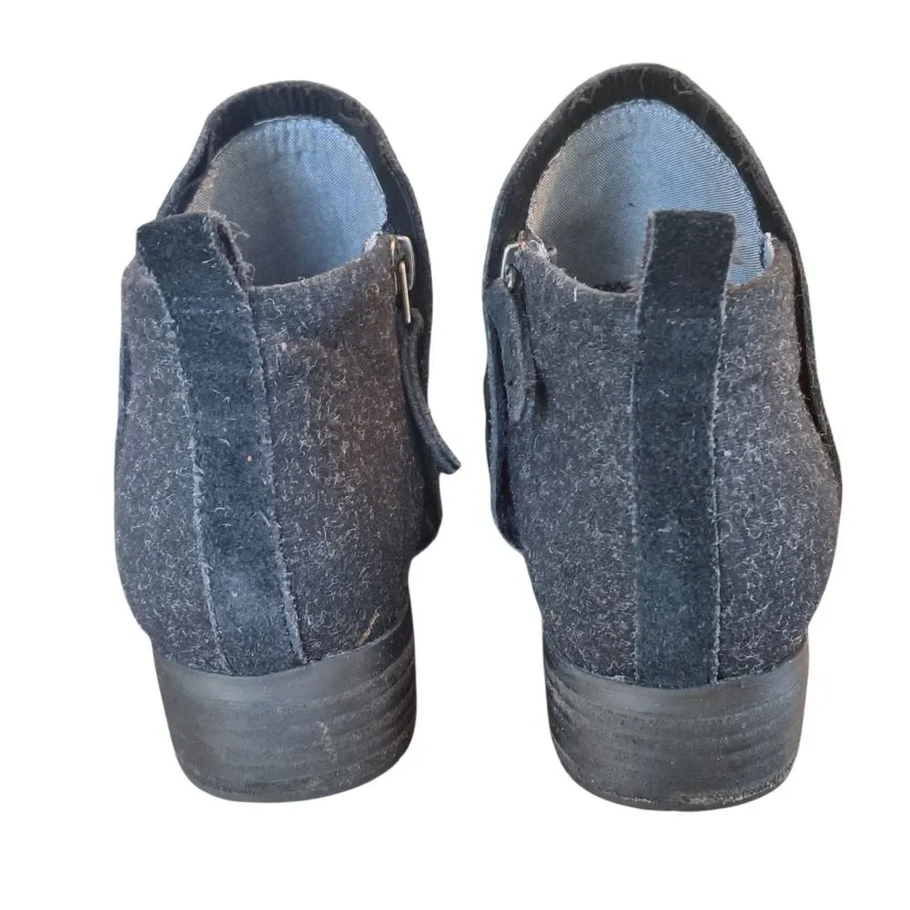 TOMS Deia Side-Zipper Woolen Suede Booties Black Comfy size 7 Women's